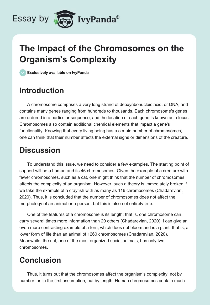 The Impact of the Chromosomes on the Organism's Complexity. Page 1