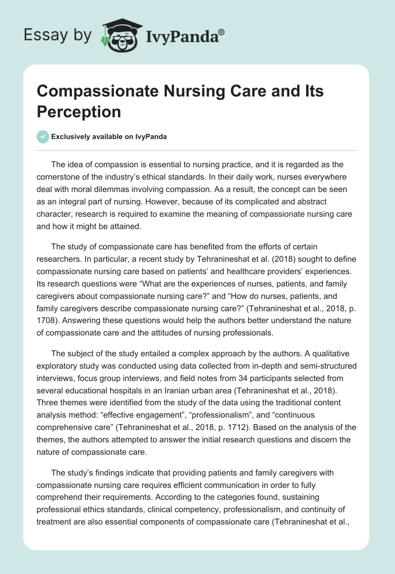 Compassionate Nursing Care and Its Perception. Page 1
