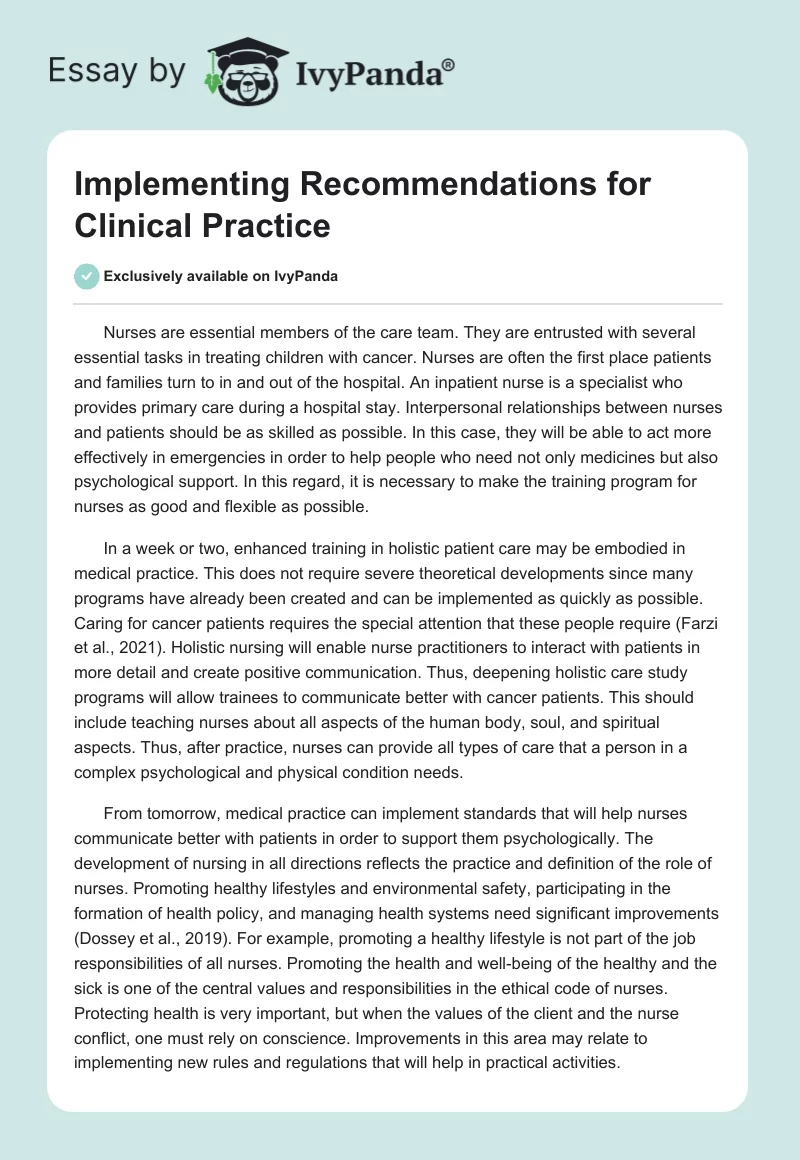 Implementing Recommendations for Clinical Practice. Page 1