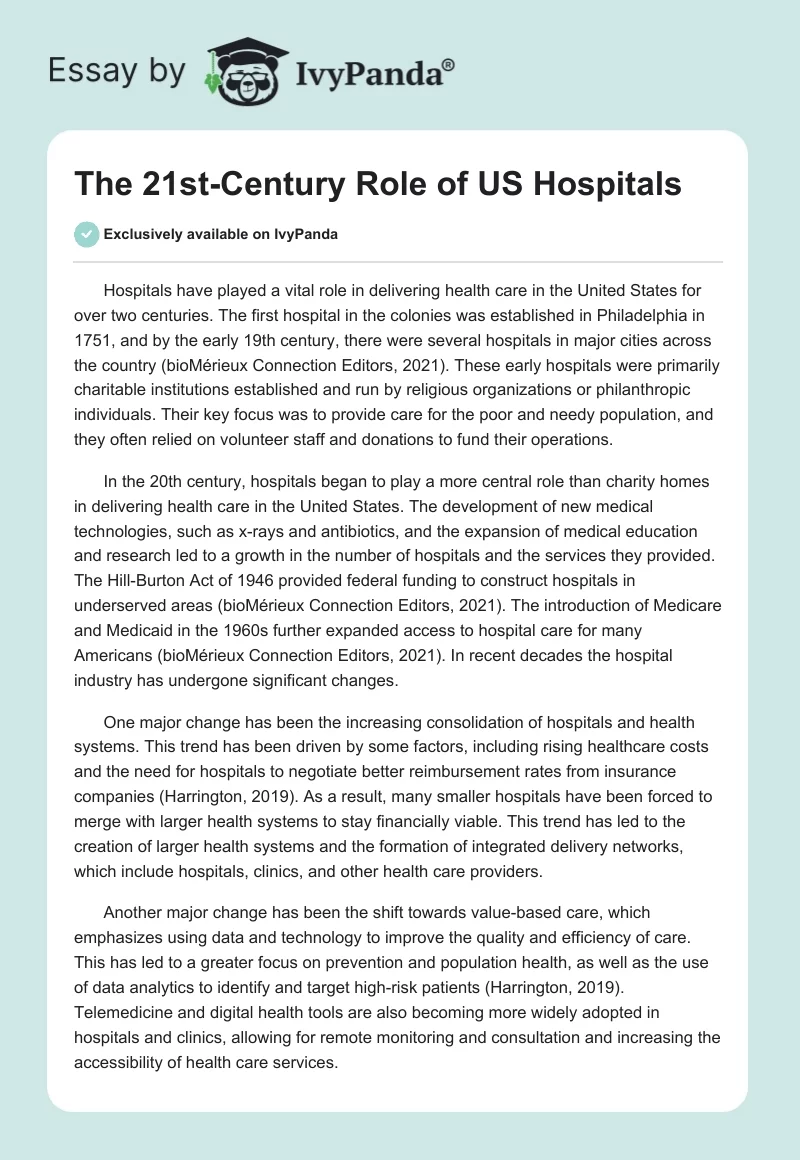 The 21st-Century Role of US Hospitals. Page 1