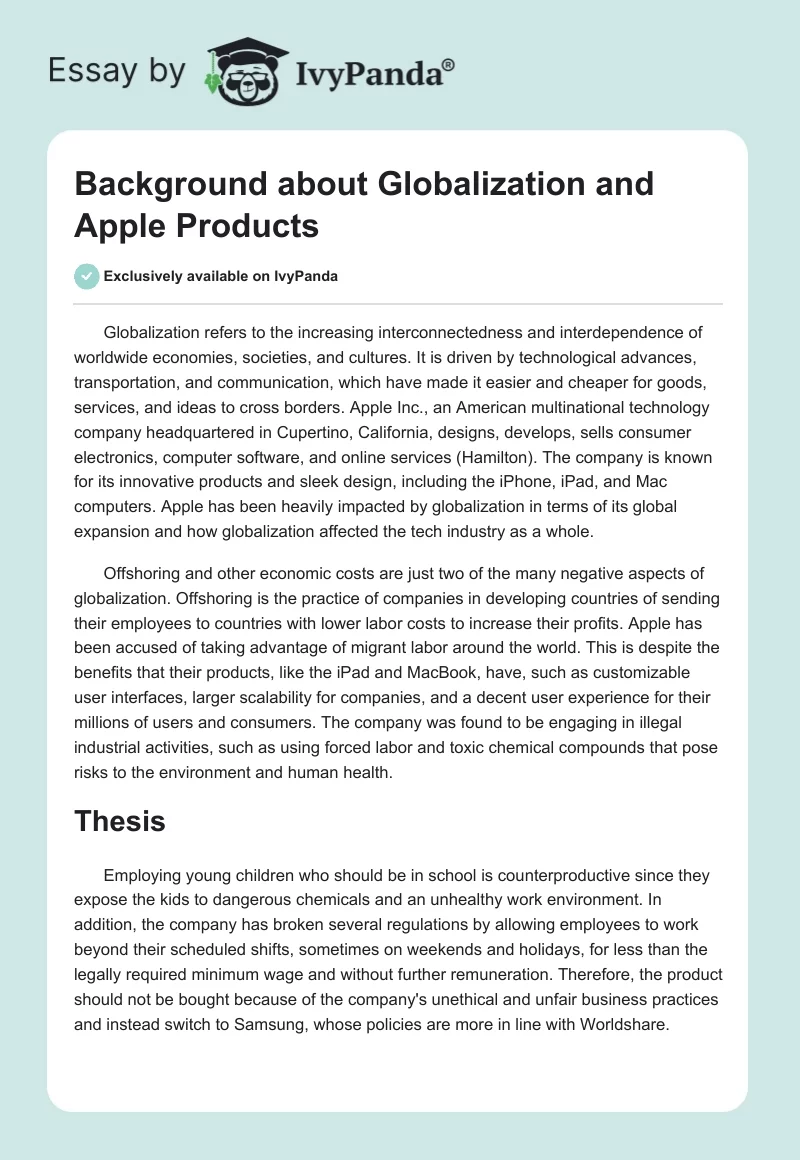 Background About Globalization and Apple Products. Page 1