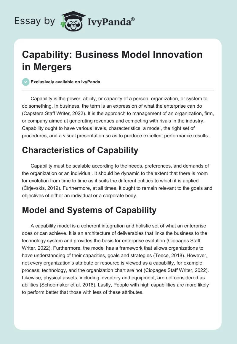 Capability: Business Model Innovation in Mergers. Page 1