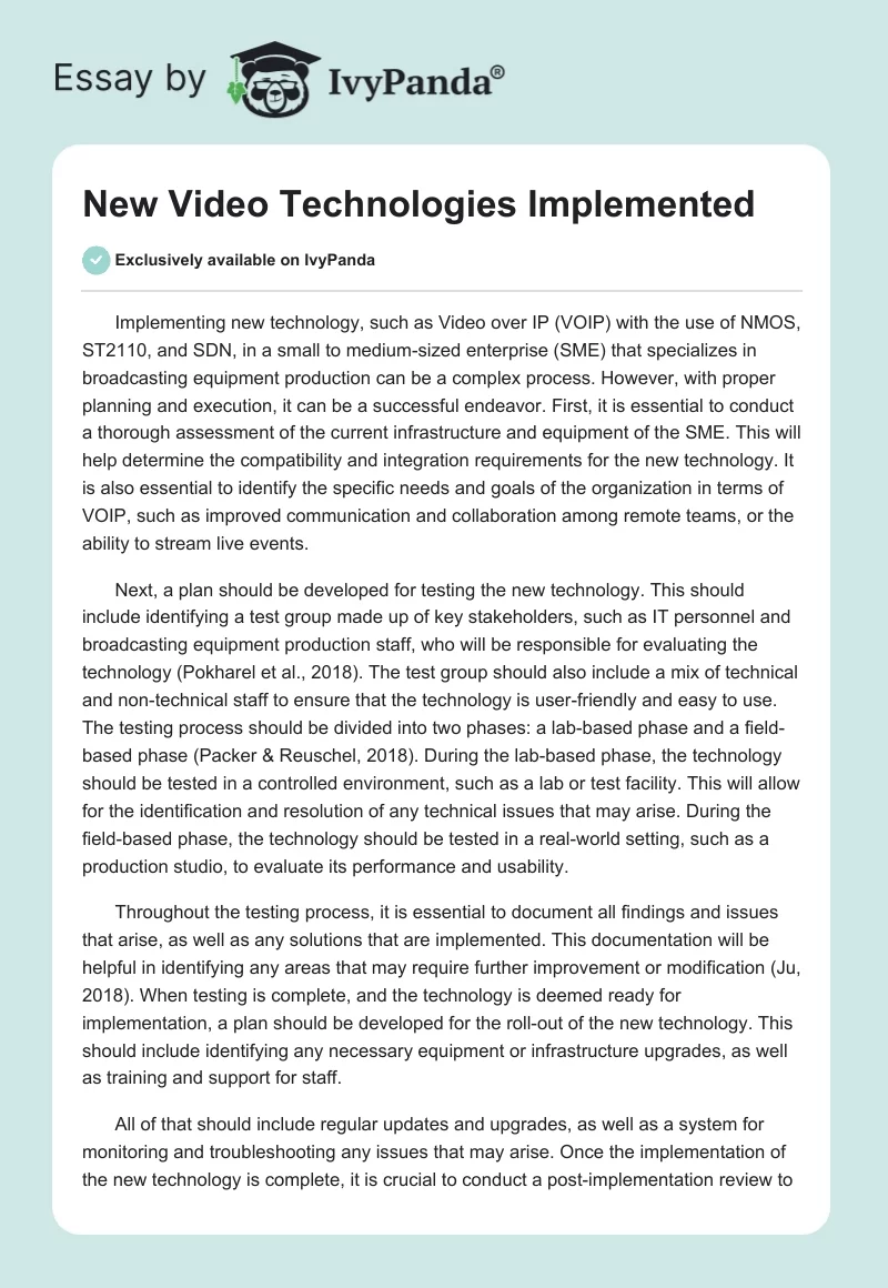 New Video Technologies Implemented. Page 1