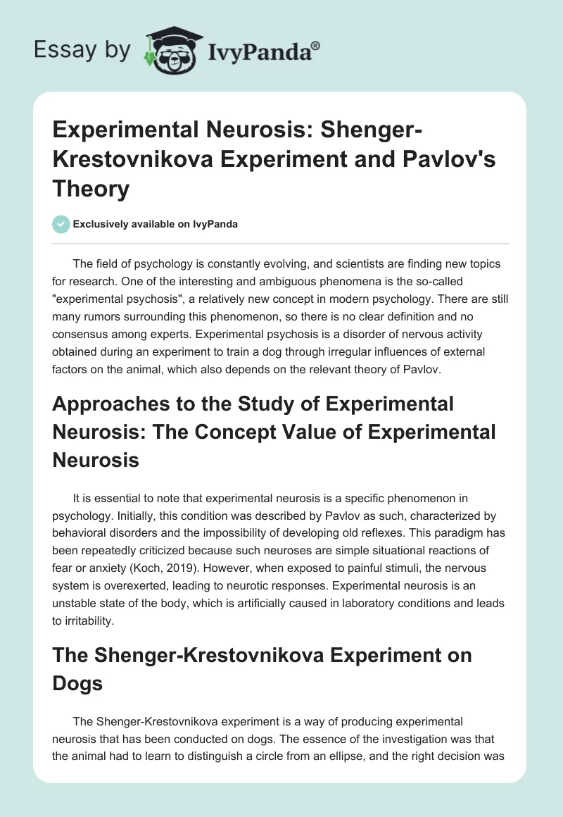 Experimental Neurosis: Shenger-Krestovnikova Experiment and Pavlov's Theory. Page 1