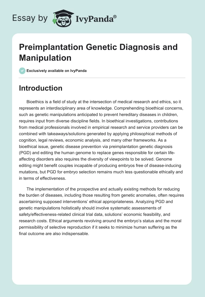 Preimplantation Genetic Diagnosis and Manipulation. Page 1