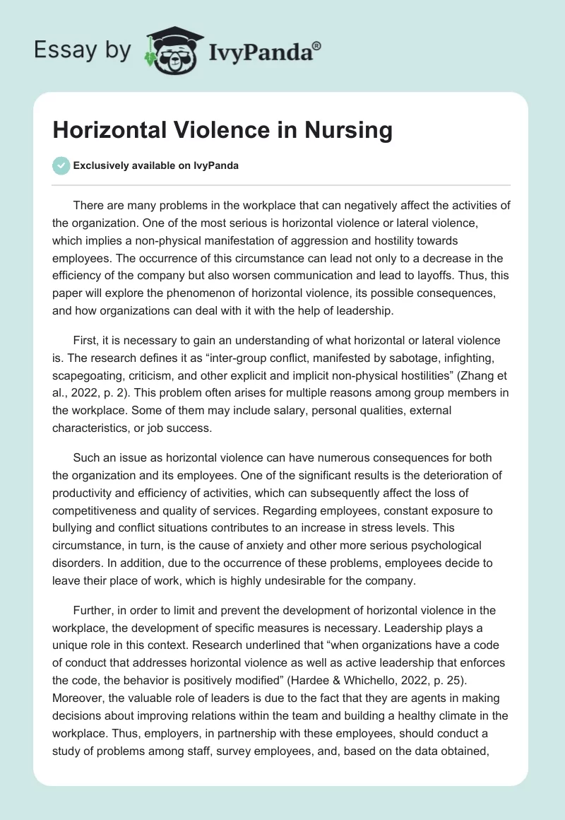 Horizontal Violence in Nursing. Page 1