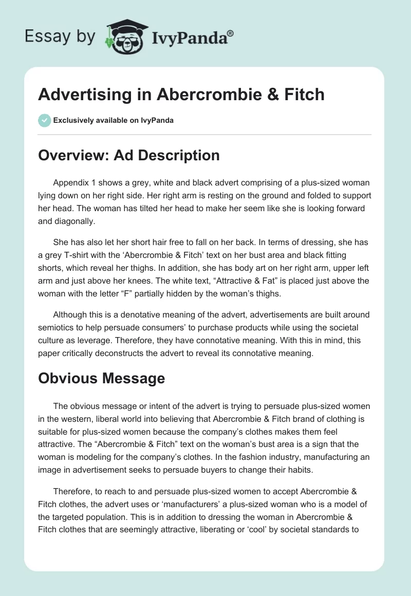 Advertising in Abercrombie & Fitch. Page 1