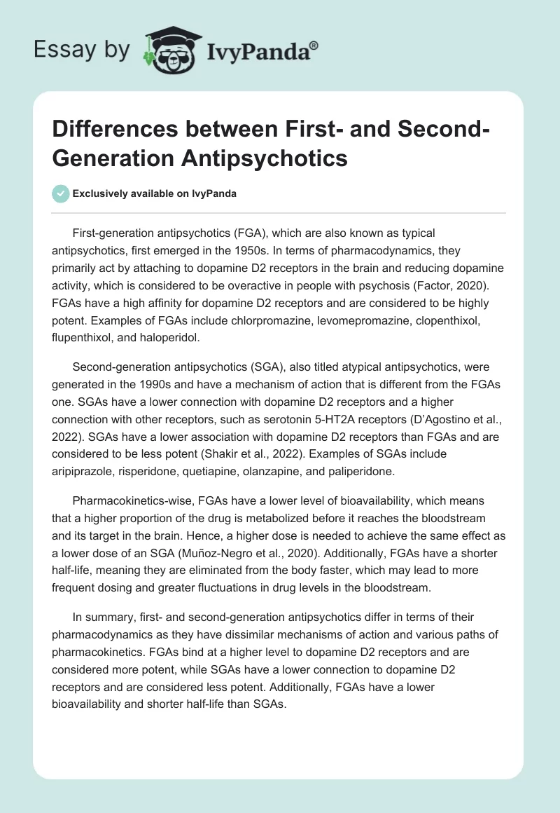 Differences between First- and Second-Generation Antipsychotics. Page 1