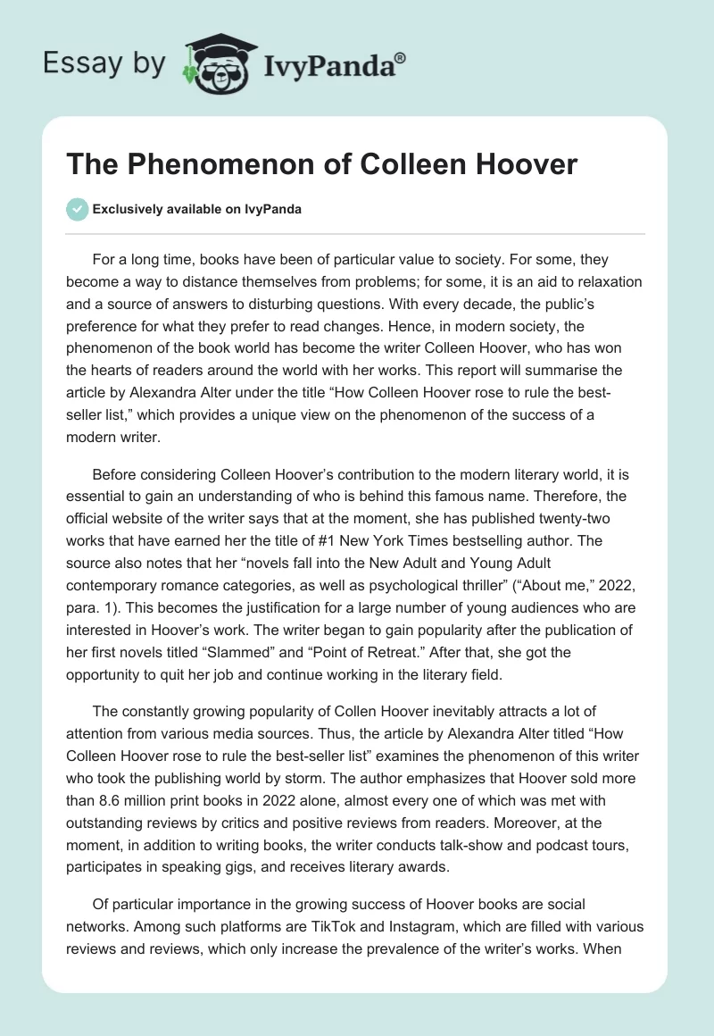 The Phenomenon of Colleen Hoover. Page 1