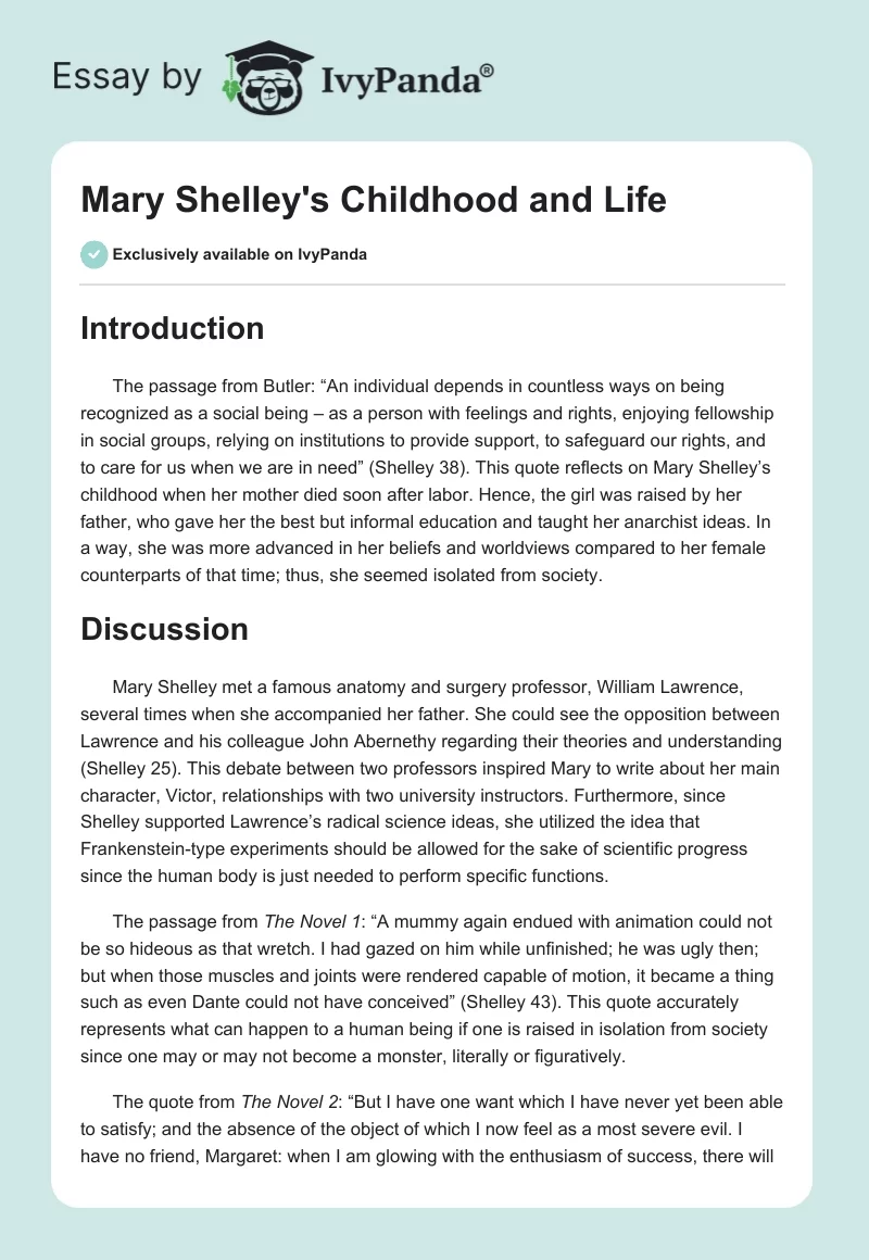Mary Shelley's Childhood and Life. Page 1