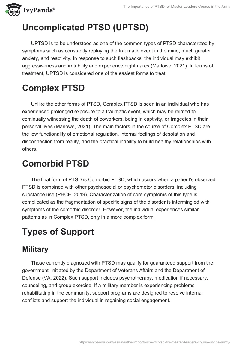 The Importance of PTSD for Master Leaders Course in the Army. Page 2