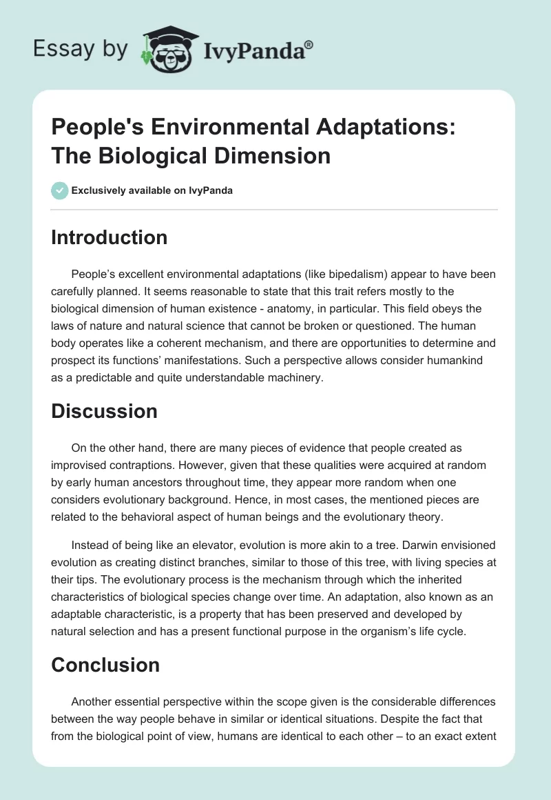 People's Environmental Adaptations: The Biological Dimension. Page 1
