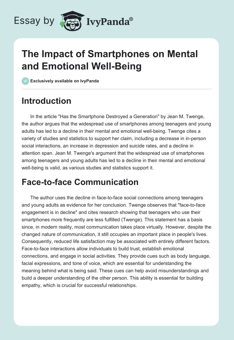 The Impact of Smartphones on Mental and Emotional Well-Being. Page 1