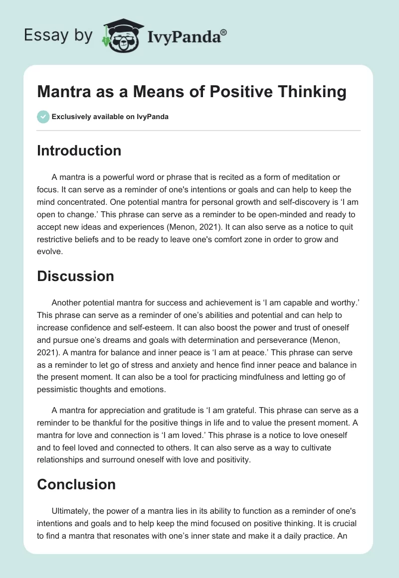 Mantra as a Means of Positive Thinking. Page 1