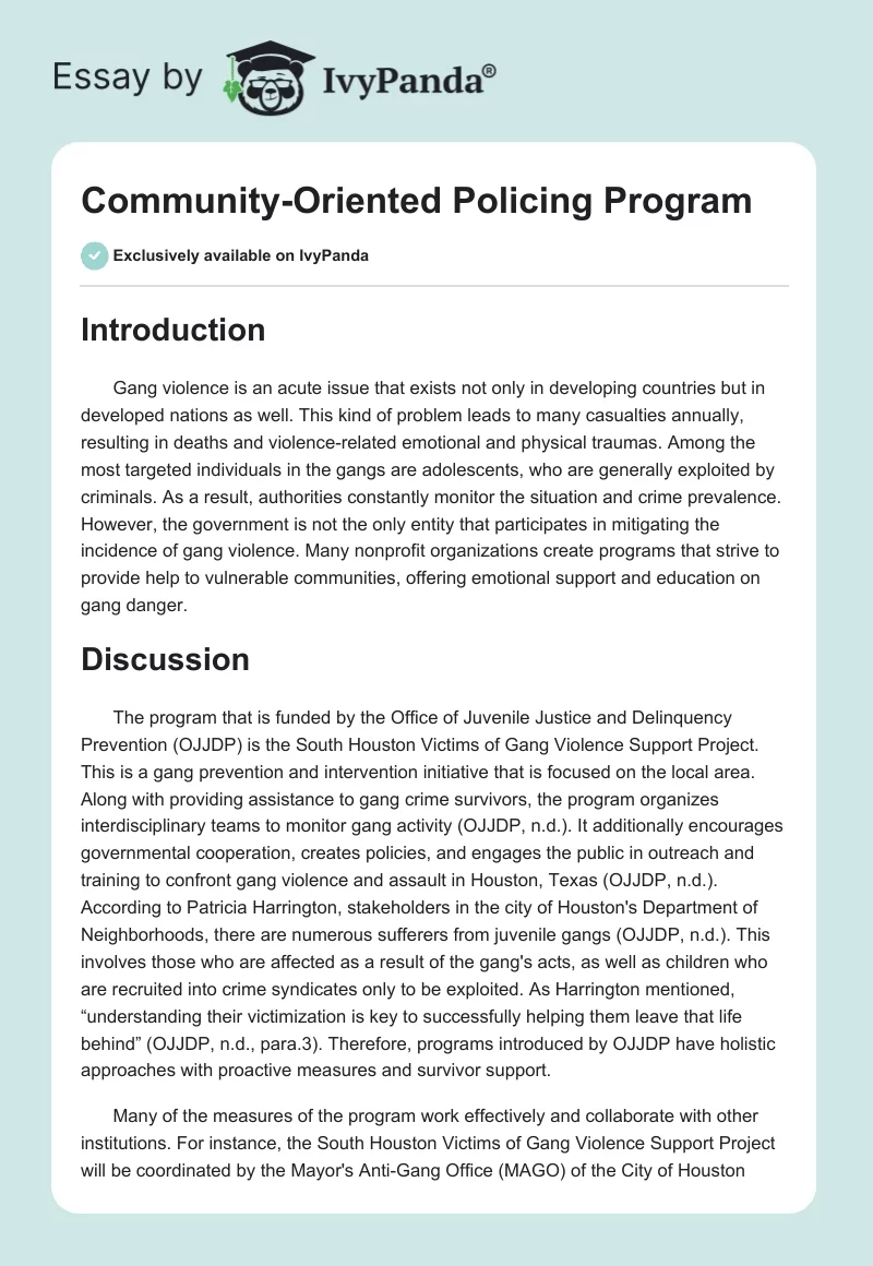 Community-Oriented Policing Program. Page 1