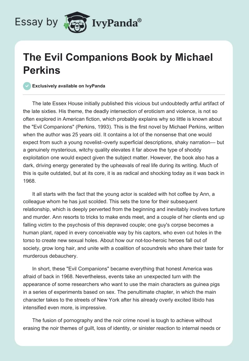 The "Evil Companions" Book by Michael Perkins. Page 1