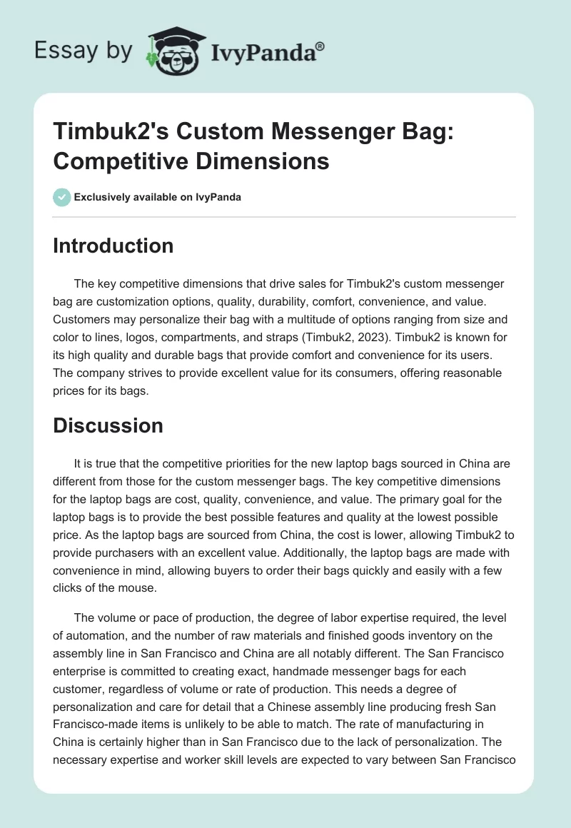 Timbuk2's Custom Messenger Bag: Competitive Dimensions. Page 1