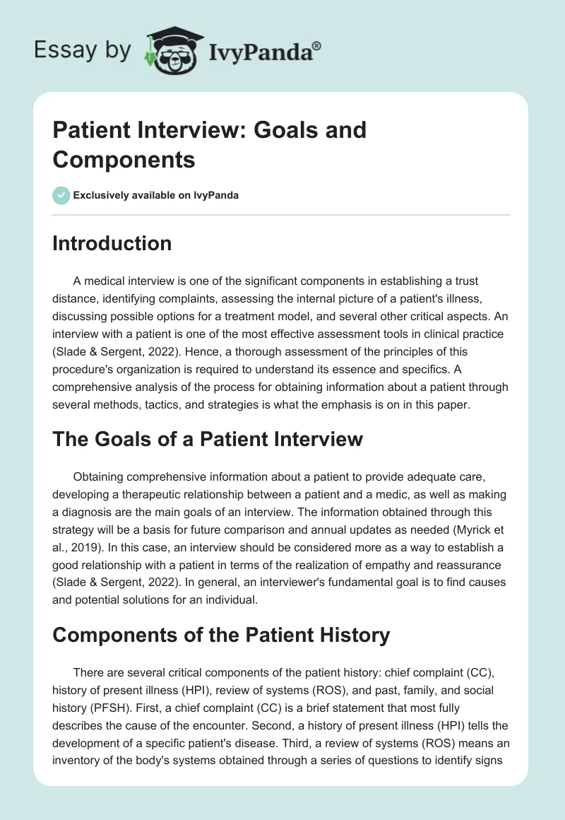 Patient Interview: Goals and Components. Page 1