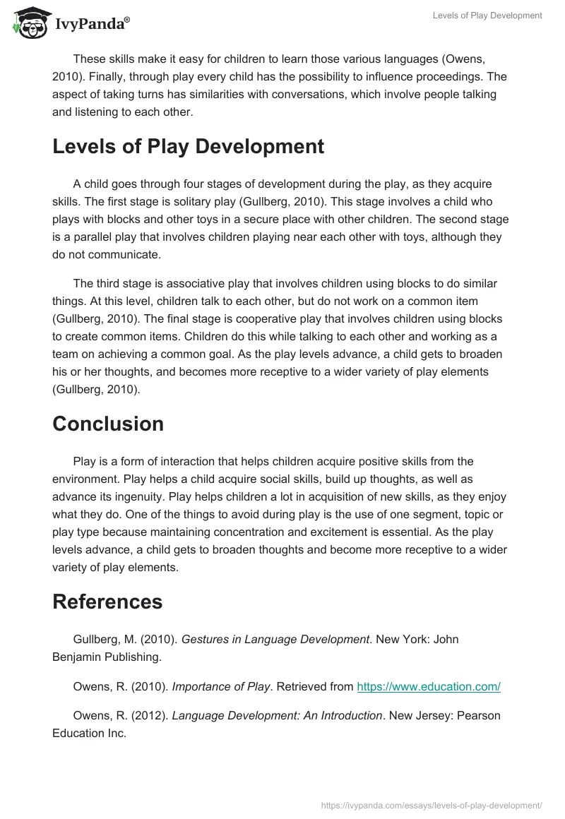 Levels of Play Development. Page 2
