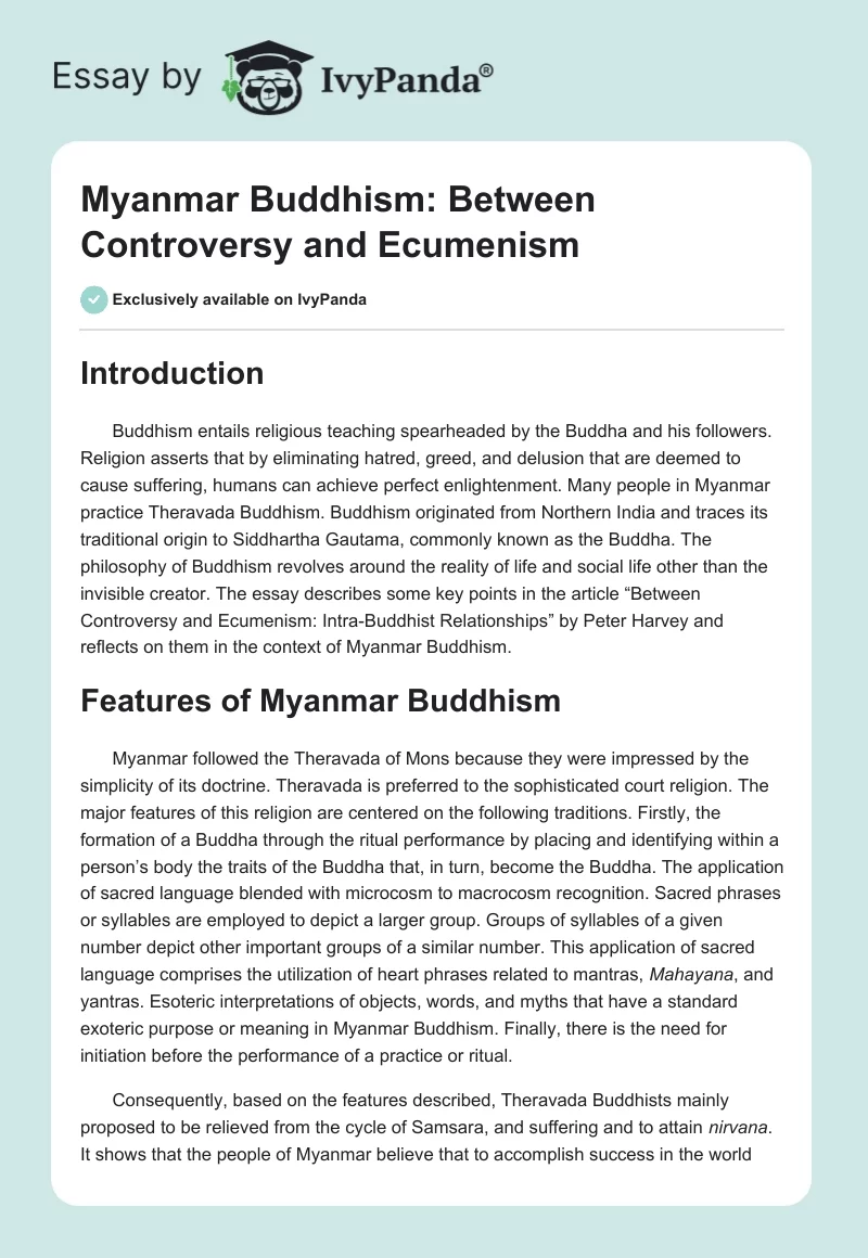 Myanmar Buddhism: Between Controversy and Ecumenism. Page 1