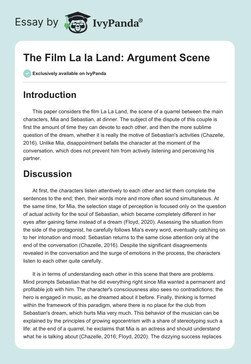 The Film "La la Land": Argument Scene. Page 1