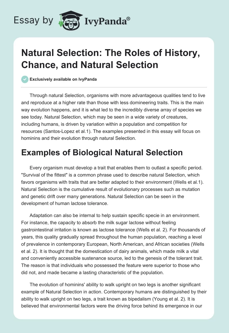Natural Selection: The Roles of History, Chance, and Natural Selection. Page 1