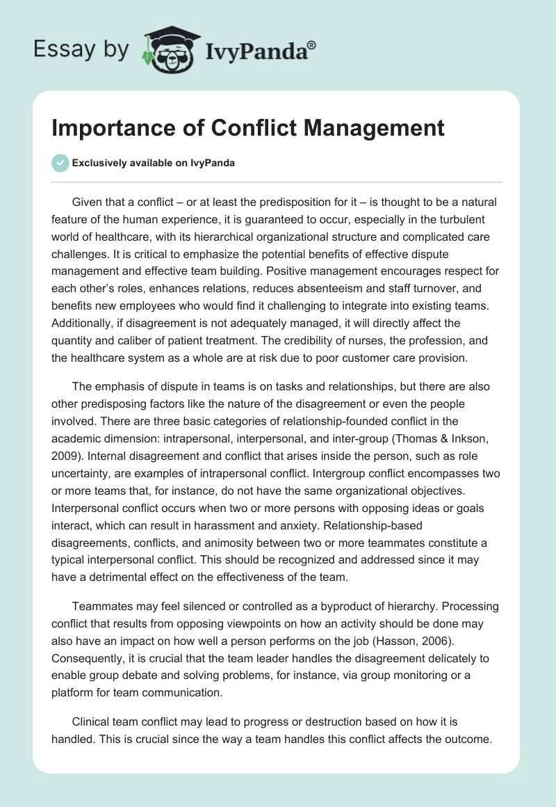 Importance of Conflict Management. Page 1