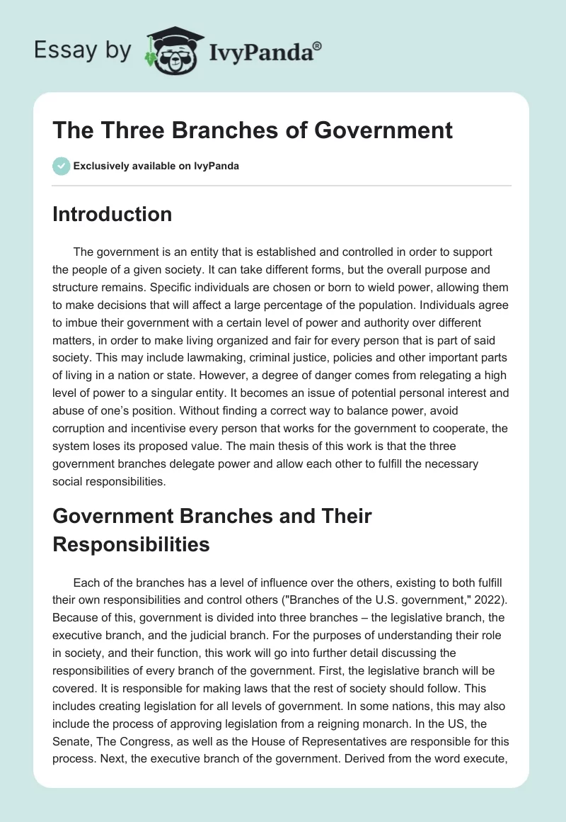 The Three Branches of Government. Page 1