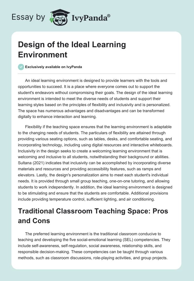 Design of the Ideal Learning Environment. Page 1