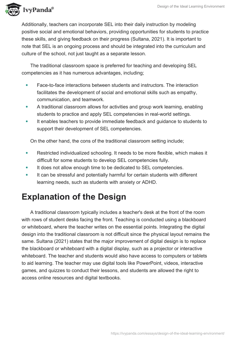 Design of the Ideal Learning Environment. Page 2