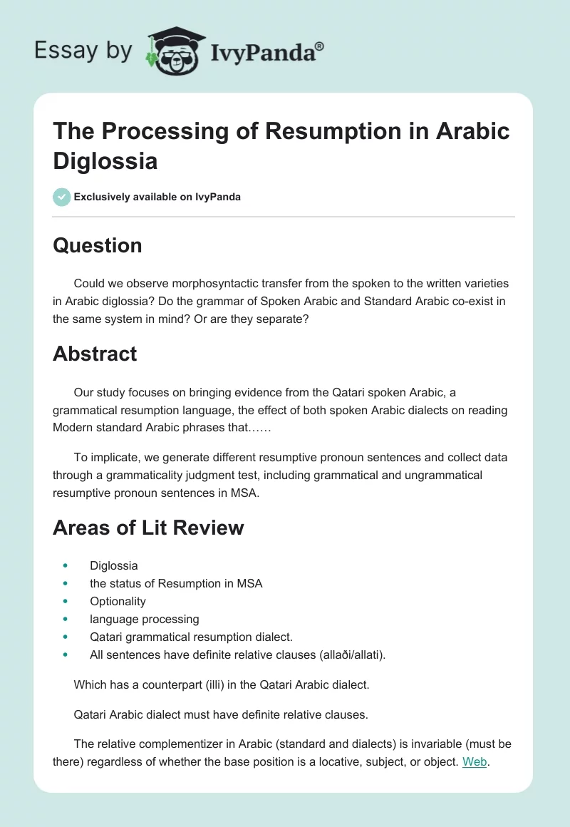 The Processing of Resumption in Arabic Diglossia. Page 1
