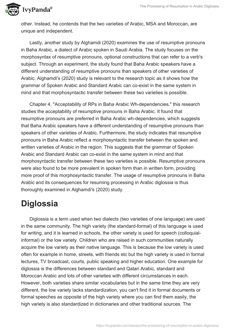 The Processing of Resumption in Arabic Diglossia. Page 4