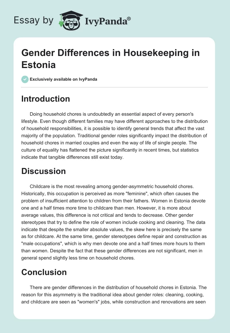 Gender Differences in Housekeeping in Estonia. Page 1