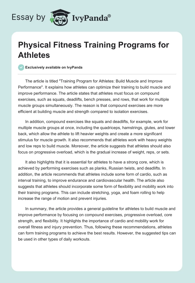 Physical Fitness Training Programs for Athletes. Page 1