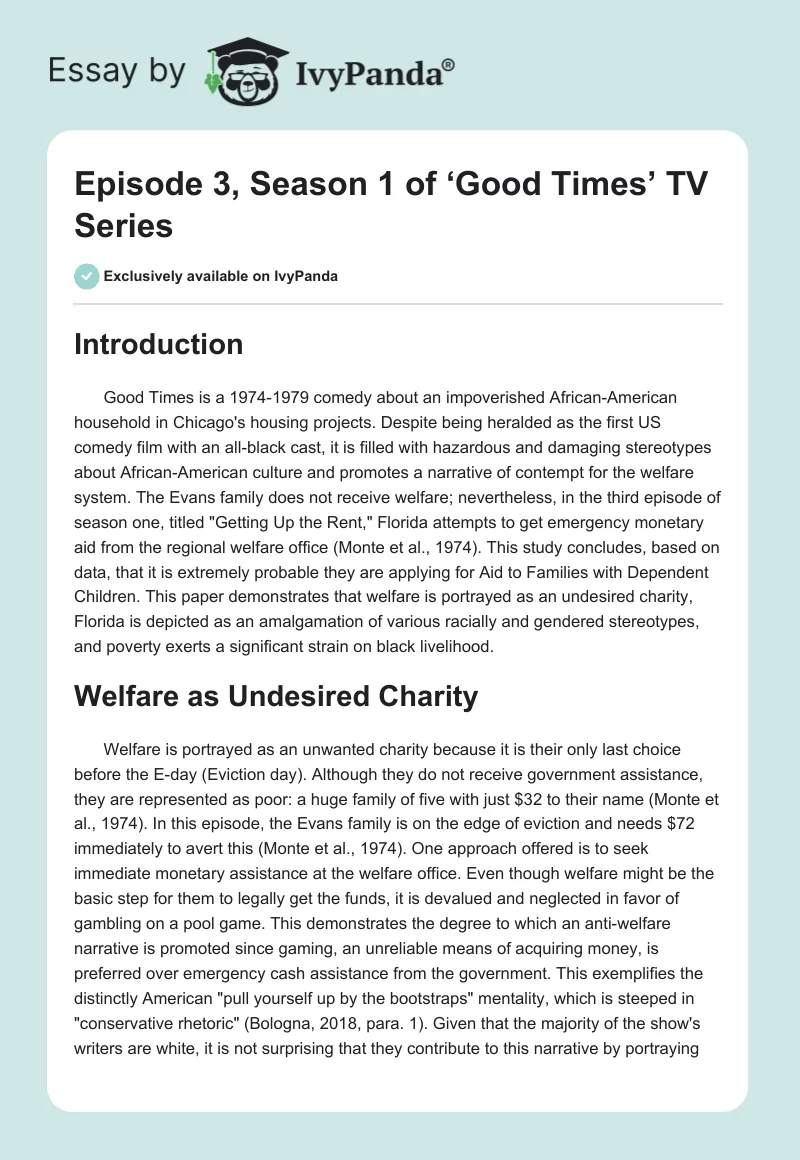Episode 3, Season 1 of ‘Good Times’ TV Series. Page 1