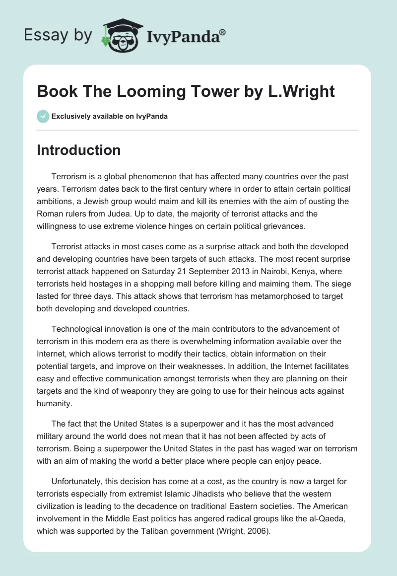 Book "The Looming Tower" by L.Wright. Page 1