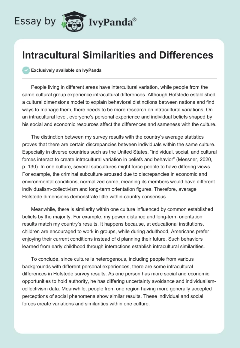 Intracultural Similarities and Differences. Page 1