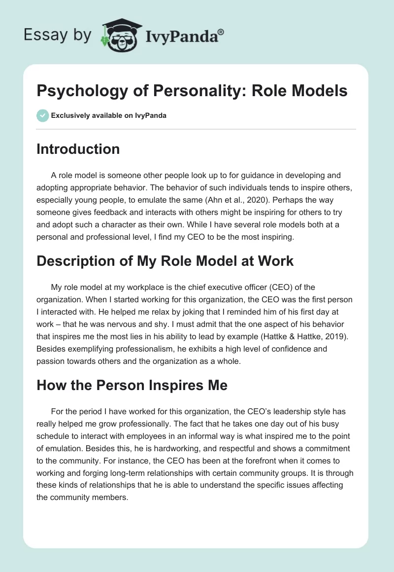 Psychology of Personality: Role Models. Page 1