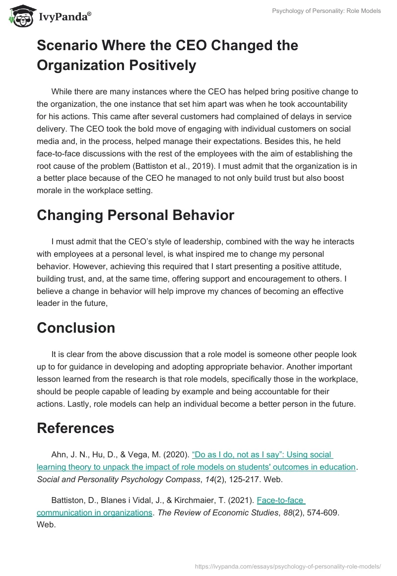 Psychology of Personality: Role Models. Page 2