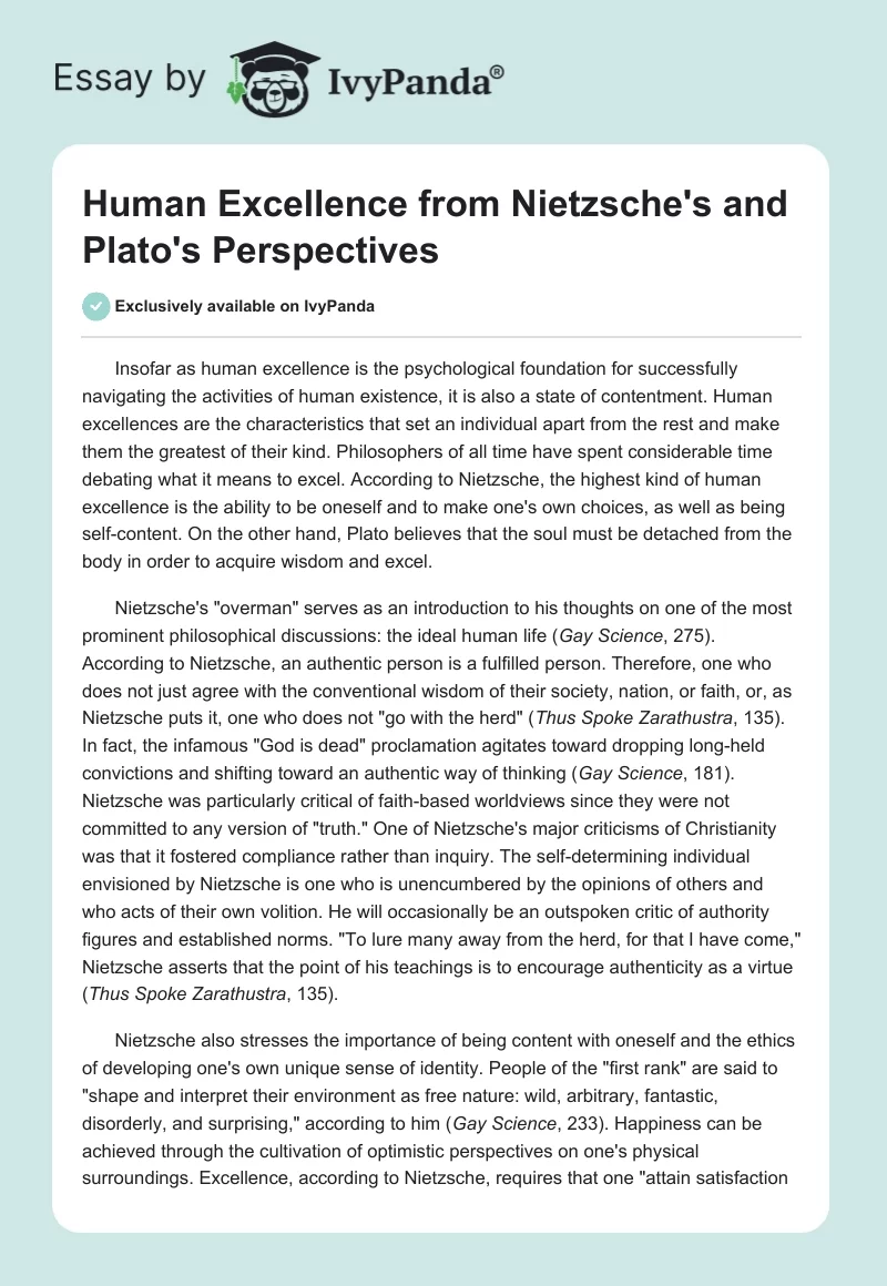 Human Excellence From Nietzsche's and Plato's Perspectives. Page 1
