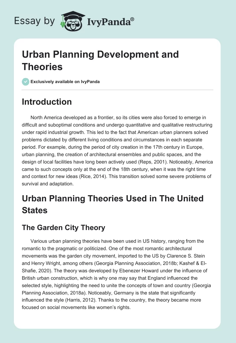 Urban Planning Development and Theories. Page 1