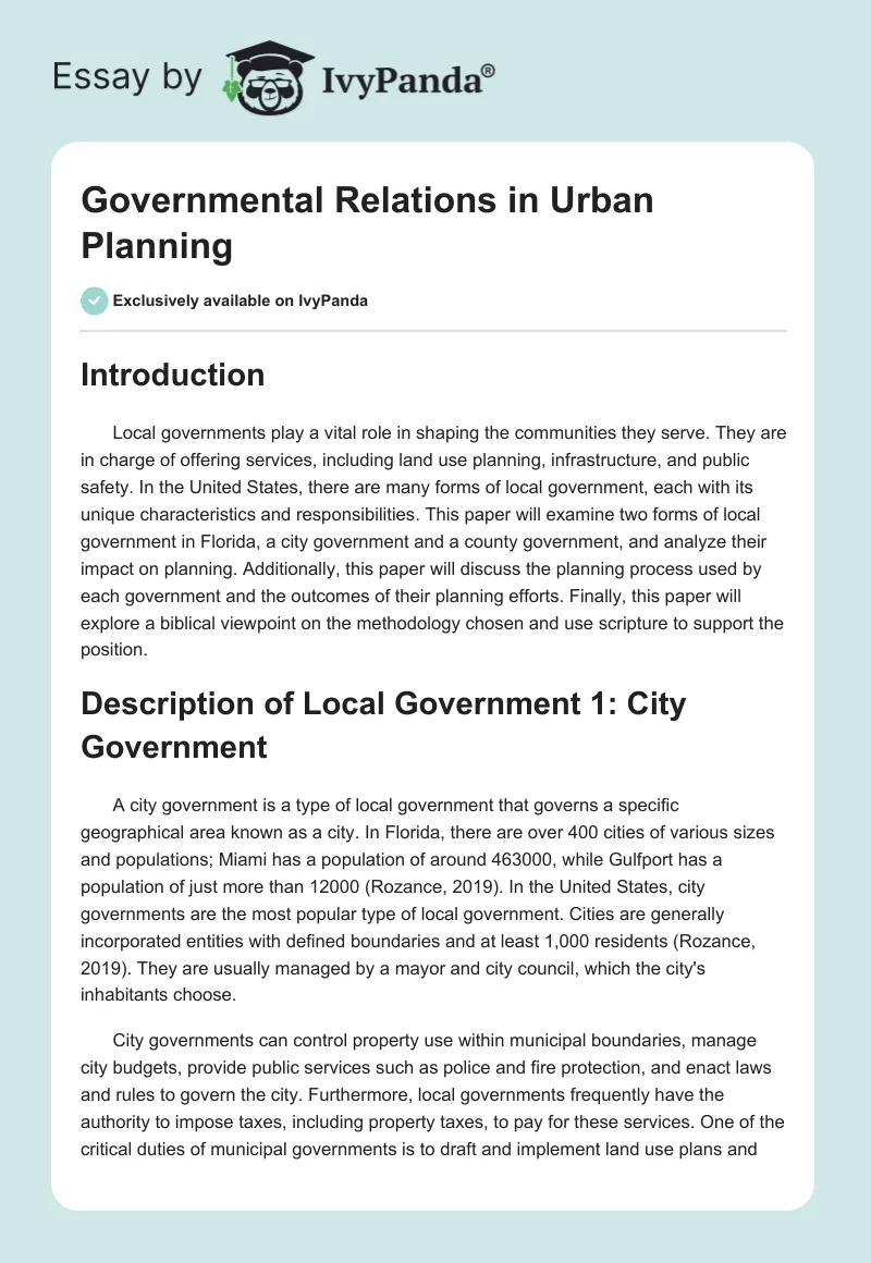 Governmental Relations in Urban Planning. Page 1