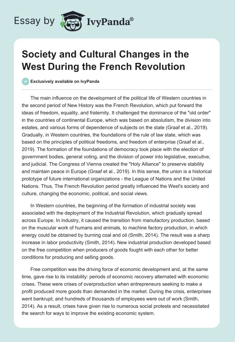 Society and Cultural Changes in the West During the French Revolution. Page 1