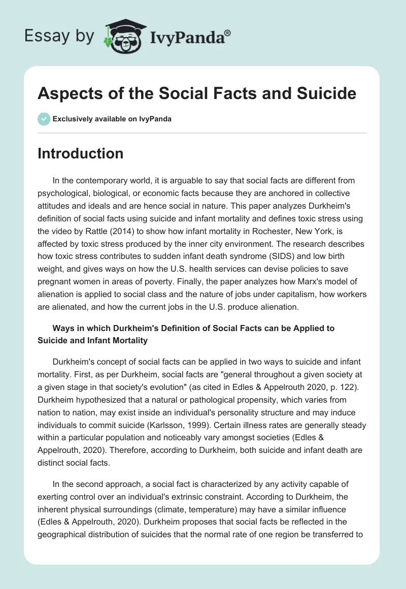 Aspects of the Social Facts and Suicide. Page 1