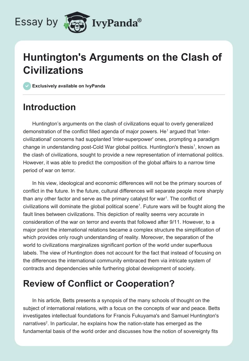Huntington's Arguments on the Clash of Civilizations. Page 1