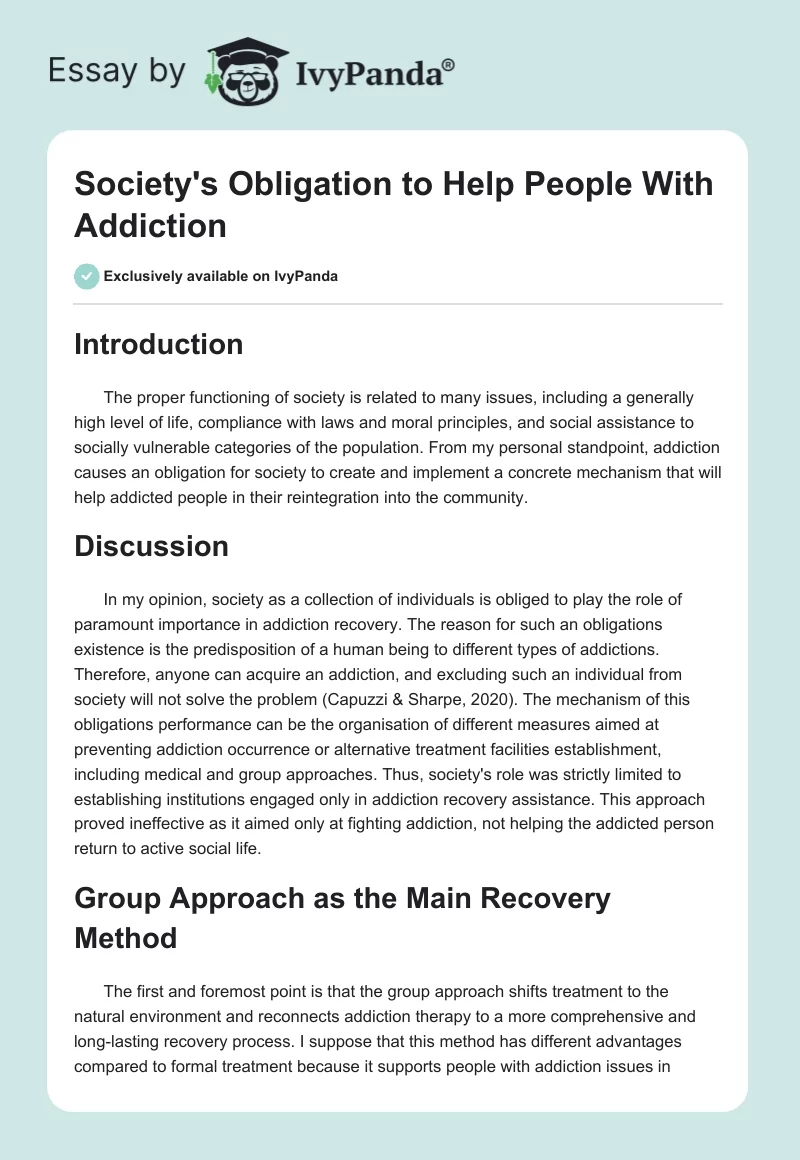 Society's Obligation to Help People With Addiction. Page 1