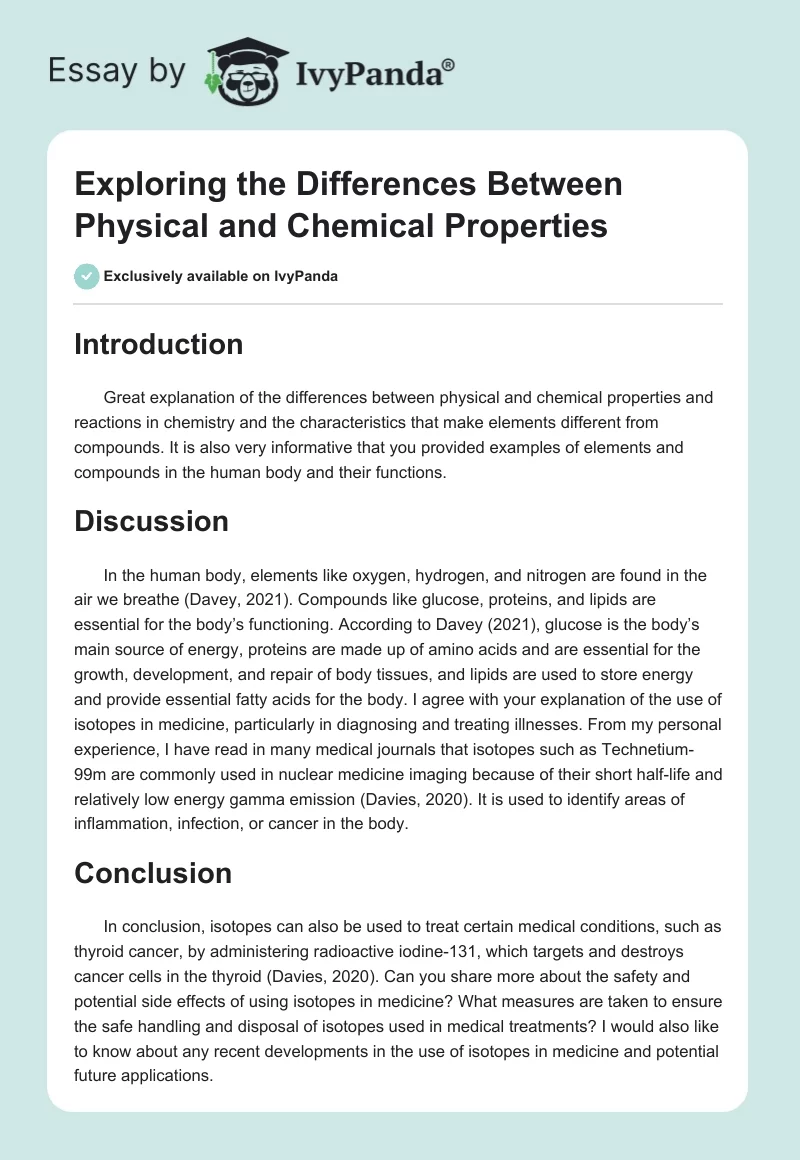 Exploring the Differences Between Physical and Chemical Properties. Page 1