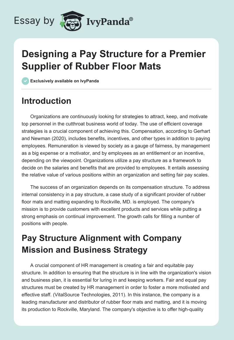 Designing a Pay Structure for a Premier Supplier of Rubber Floor Mats. Page 1