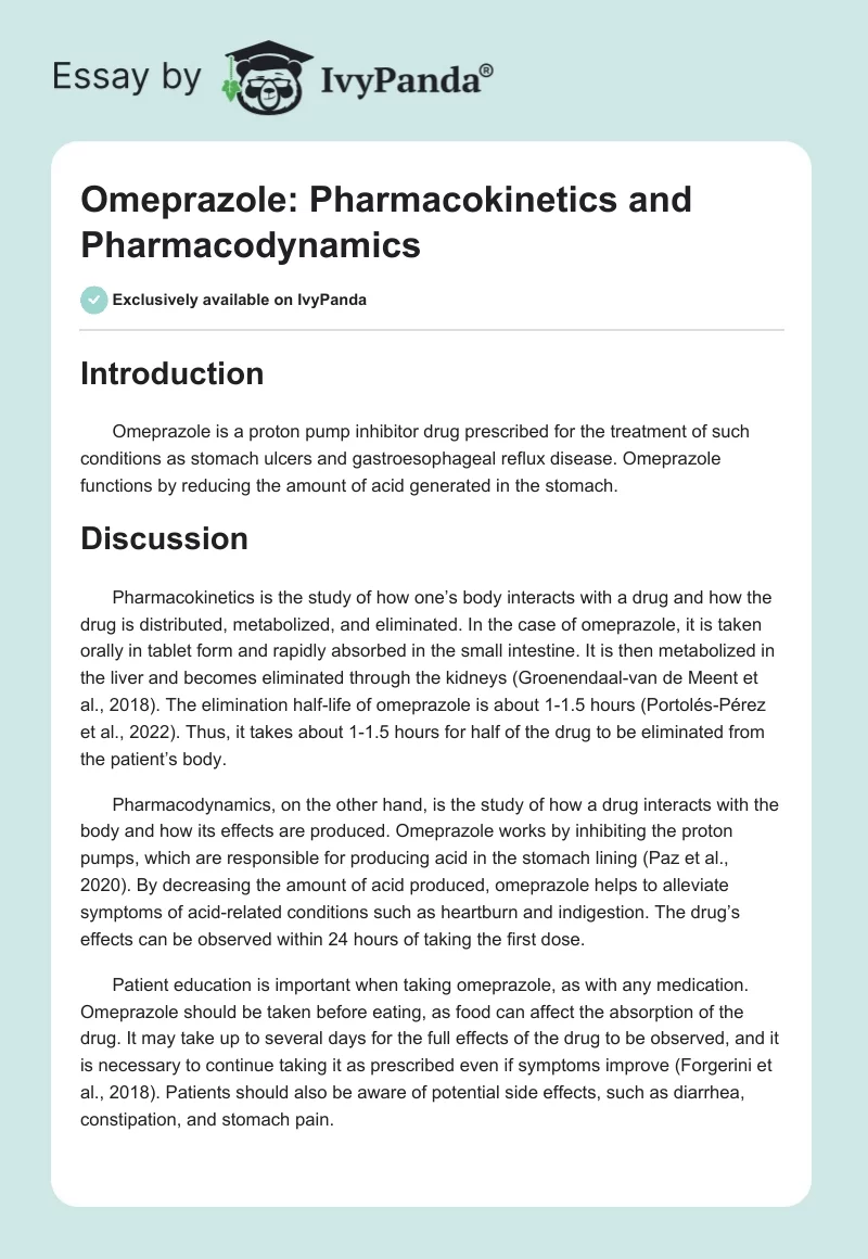Omeprazole: Pharmacokinetics and Pharmacodynamics. Page 1