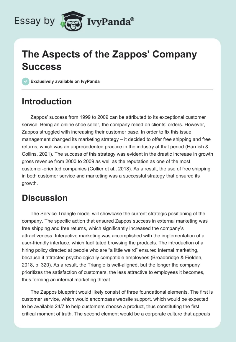 The Aspects of the Zappos' Company Success. Page 1